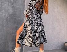 Улюблена сукня-міді зі шнурівкою на спинці та розрізом на ніжці | PUSHKA SHOP