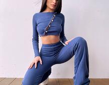 Комплект : штани кльош і топ на ґудзиках Комплект : штани кльош і топ на ґудзиках | PUSHKA SHOP