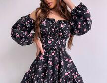 Квіткова сукня з воланами та шнуровкою по спинці Квіткова сукня з воланами та шнуровкою по спинці | PUSHKA SHOP