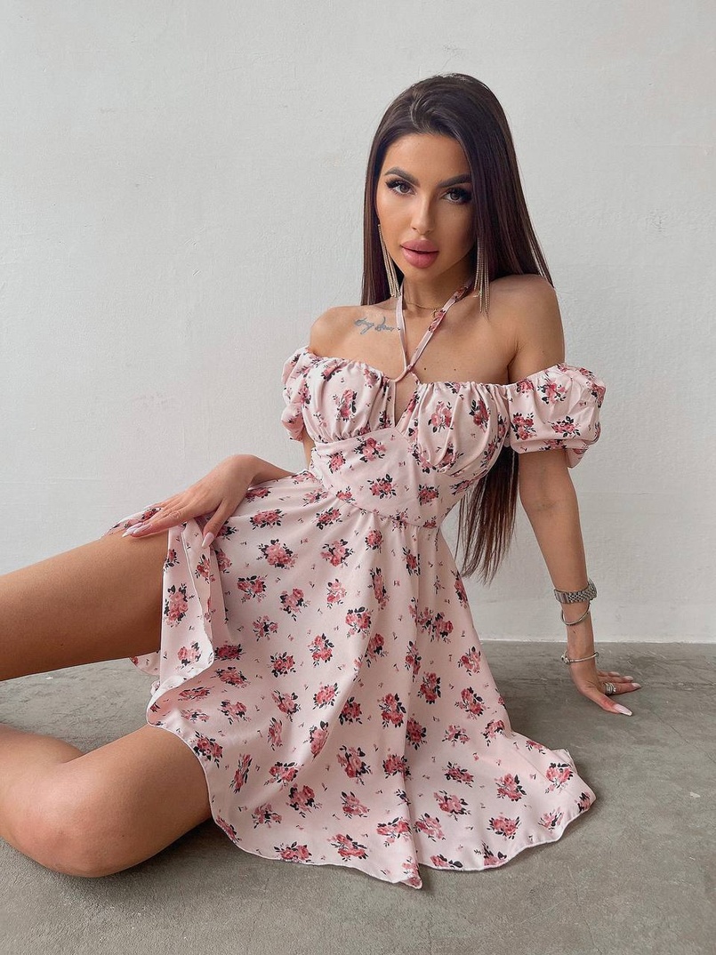 Платье с завязками на груди в цветочный принт | PUSHKA SHOP