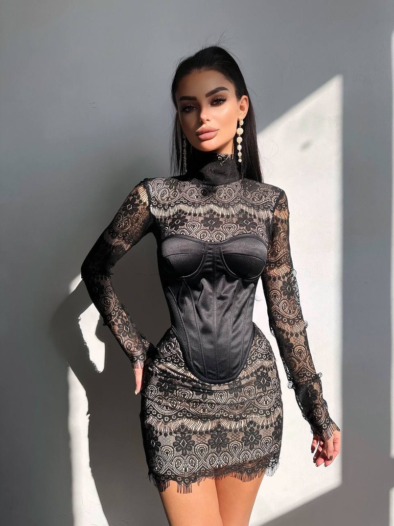 Комплект: мереживна сукня міні + корсет  | PUSHKA SHOP
