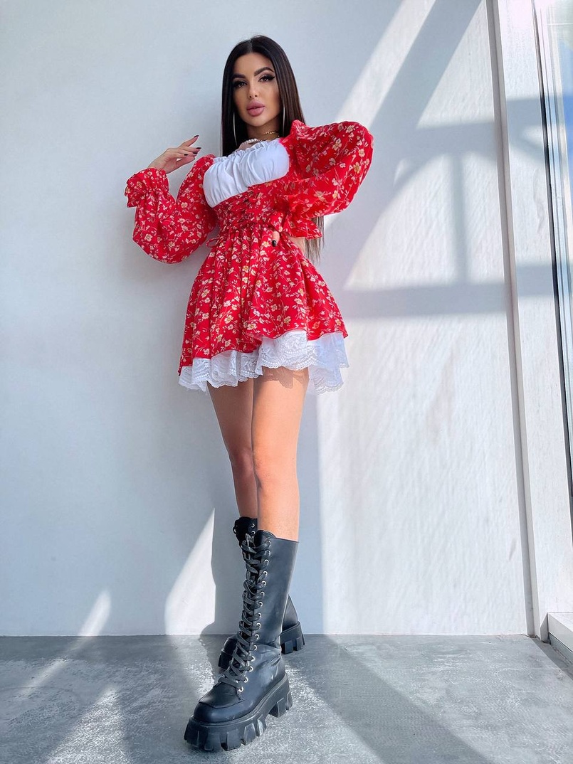 Квіткова сукня,декорована мереживом. | PUSHKA SHOP