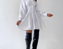 Приталенное платье-рубашка на плечиках с корсетом из эко-кожи Приталенное платье-рубашка на плечиках с корсетом из эко-кожи | PUSHKA SHOP