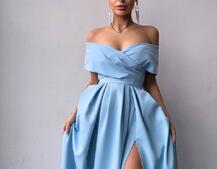 Сукня максі  з відкритими плечима та розрізом на спідниці | PUSHKA SHOP