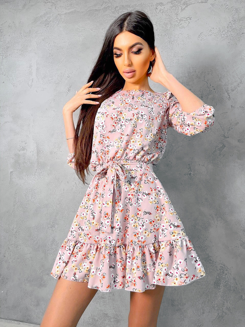 Милое цветочное платье с оборками Милое цветочное платье с оборками | PUSHKA SHOP