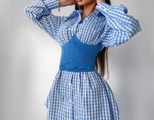 Платье-рубашка в клетку с корсетом на косточках со шнуровкой | PUSHKA SHOP