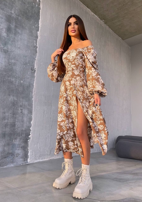 Улюблена сукня-міді зі шнурівкою на спинці та розрізом на ніжці | PUSHKA SHOP