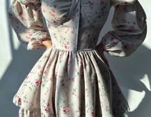 Лялькова сукня з пишною спідницею та корсетним верхом з ніжним квітковим принтом  | PUSHKA SHOP