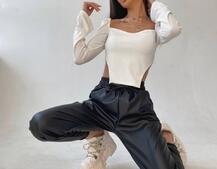 Комплект: топ + джоггеры из эко-кожи | PUSHKA SHOP