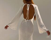 Трикотажна сукня максі з розкльошеними рукавами та відкритою спиною | PUSHKA SHOP