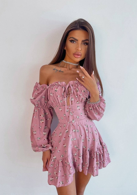 Сукня з квітковим принтом з воланами на ґудзиках  | PUSHKA SHOP