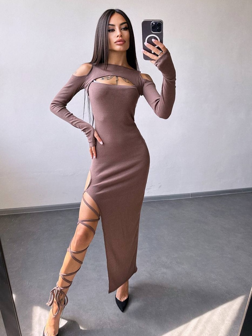 Трикотажна сукня з зав’язкою на ніжку   | PUSHKA SHOP