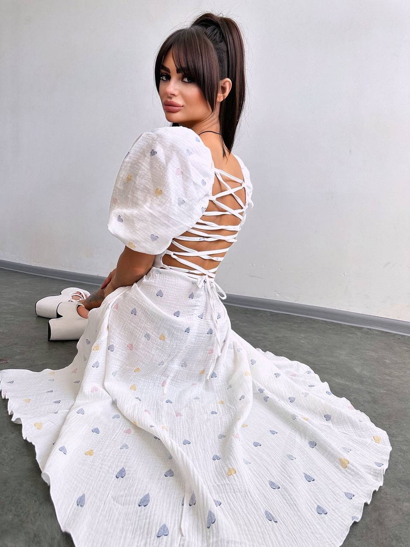 Сукня -міді зі шнурівкою на спинці та розрізом на ніжці з принтом Сукня -міді зі шнурівкою на спинці та розрізом на ніжці з принтом | PUSHKA SHOP