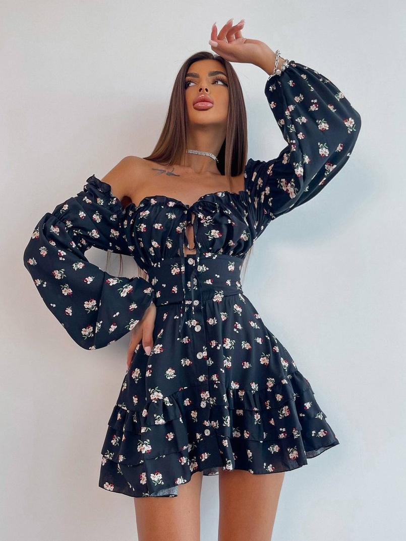 Сукня з квітковим принтом з воланами на ґудзиках Сукня з квітковим принтом з воланами на ґудзиках | PUSHKA SHOP