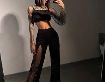 Комплект: топ + штани із сіткою зі стразами  | PUSHKA SHOP