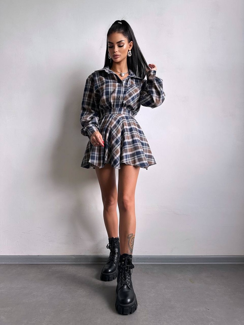 Комплект: сорочка + спідниця у клітинку  | PUSHKA SHOP