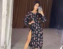 Цветочное платье-миди с разрезом  Цветочное платье-миди с разрезом  | PUSHKA SHOP