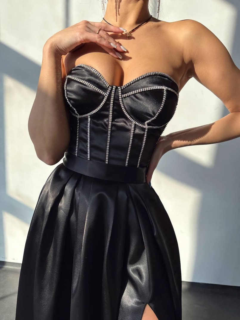 Комплект: корсет-бюстьє , декорований стразами  + спідниця максі з розрізом   Ручна робота  | PUSHKA SHOP