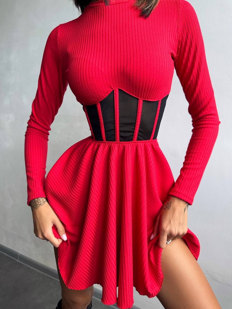 Приталена сукня з корсетною вставкою та спідницею-сонцем Приталена сукня з корсетною вставкою та спідницею-сонцем | PUSHKA SHOP