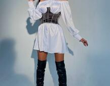 Платье-рубашка в комплекте с корсетом, декорированным стразами  Платье-рубашка в комплекте с корсетом, декорированным стразами  | PUSHKA SHOP