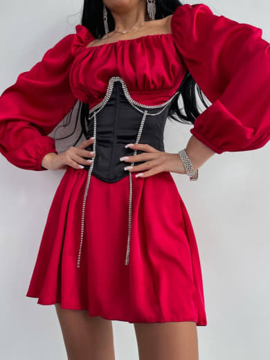 Приталена сукня з шовку  + корсет декорований стразами  Ручна робота  | PUSHKA SHOP