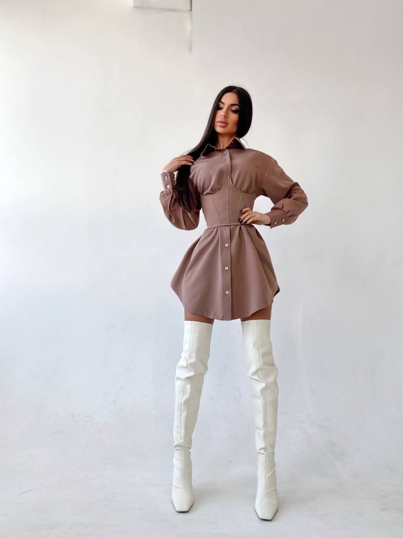 Платье-рубашка с корсетом на косточках со шнуровкой Платье-рубашка с корсетом на косточках со шнуровкой | PUSHKA SHOP