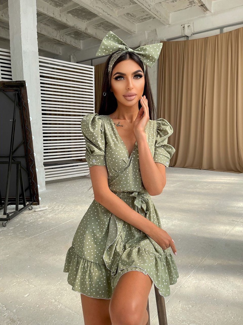 Милое платье в горошек с оборками + повязка на голову с бантом Милое платье в горошек с оборками + повязка на голову с бантом | PUSHKA SHOP