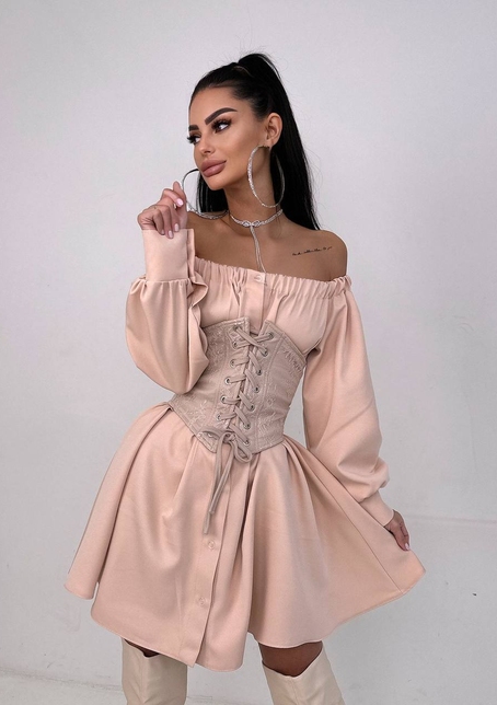 Приталена сорочка на плічках+  мереживний корсет | PUSHKA SHOP