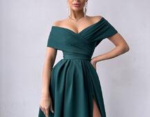 Сукня максі  з відкритими плечима та розрізом на спідниці Сукня максі  з відкритими плечима та розрізом на спідниці | PUSHKA SHOP