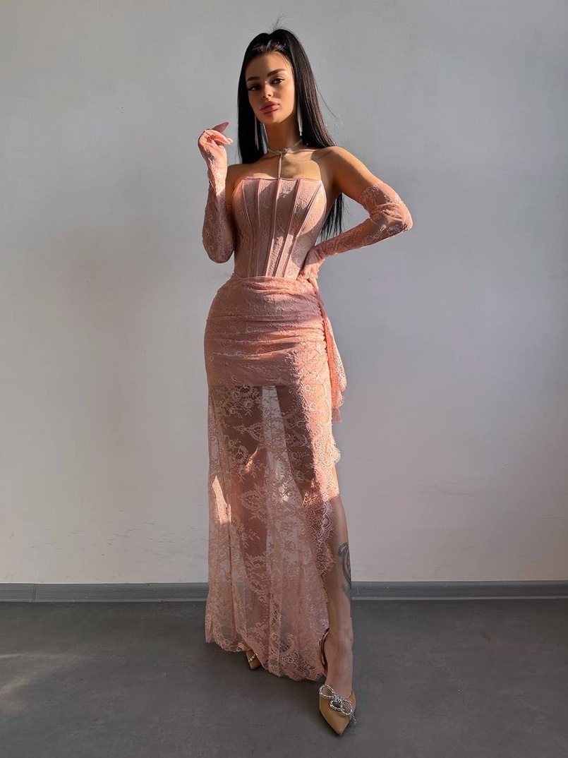 Мереживна сукня максі з рукавичками  | PUSHKA SHOP