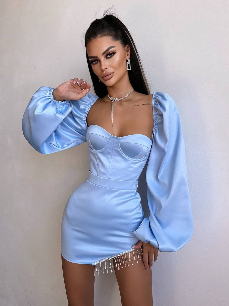 Атласний  комплект: корсет + спідниця декорована бахромою зі страз | PUSHKA SHOP