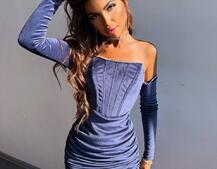 Оксамитова корсетна сукня міні, декорована стразами     Ручна робота  | PUSHKA SHOP