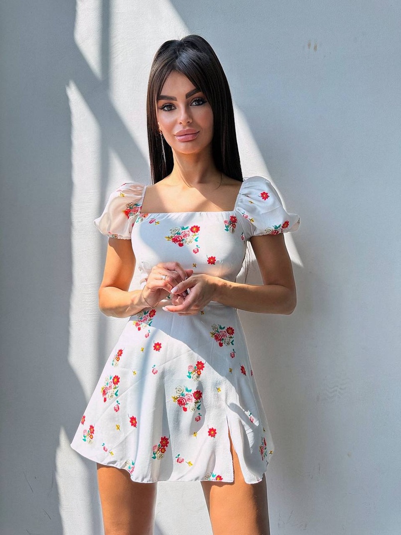 Сукня- міні у квітковий принт зі шнурівкою на спинці  | PUSHKA SHOP