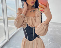 Приталена сукня з шовку  + корсет декорований стразами  Ручна робота  | PUSHKA SHOP