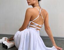 Шовкова сукня з пишною спідницею та шнурівкою на спинці Шовкова сукня з пишною спідницею та шнурівкою на спинці | PUSHKA SHOP