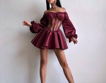 Атласна сукня з обʼємними рукавами та мереживом | PUSHKA SHOP