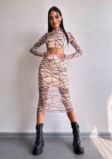 Комплект: топ + спідниця міді   | PUSHKA SHOP