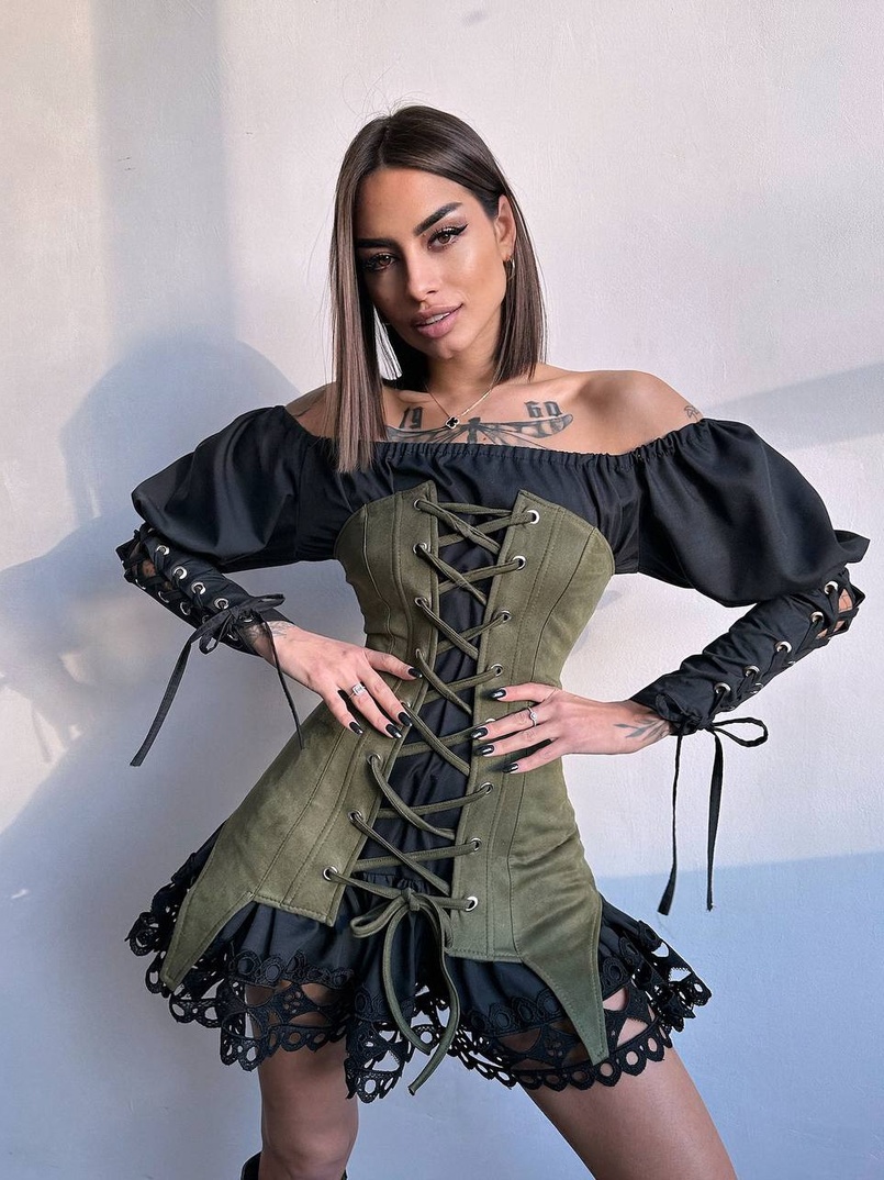 Комплект: сукня декорована мереживом + корсет Комплект: сукня декорована мереживом + корсет | PUSHKA SHOP