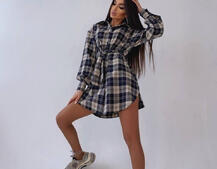 Коттоновое платье-рубашка в клетку Коттоновое платье-рубашка в клетку | PUSHKA SHOP