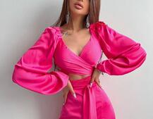 Шелковый комплект: топ с завязками на талии + юбка миди с разрезом  | PUSHKA SHOP