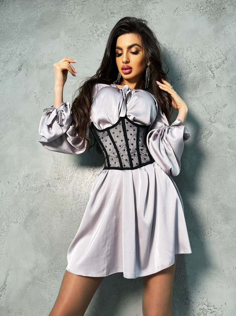 Комплект: Шелковое платье на завязках с корсетом  | PUSHKA SHOP