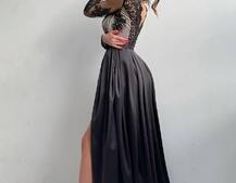 Платье макси с кружевным верхом и разрезом на юбке  | PUSHKA SHOP