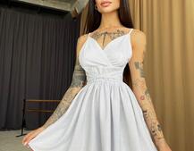 Блестящее платье с пышной юбочкой и завязками на талии  | PUSHKA SHOP