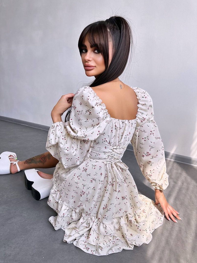 Сукня з квітковим принтом з воланами на ґудзиках  | PUSHKA SHOP