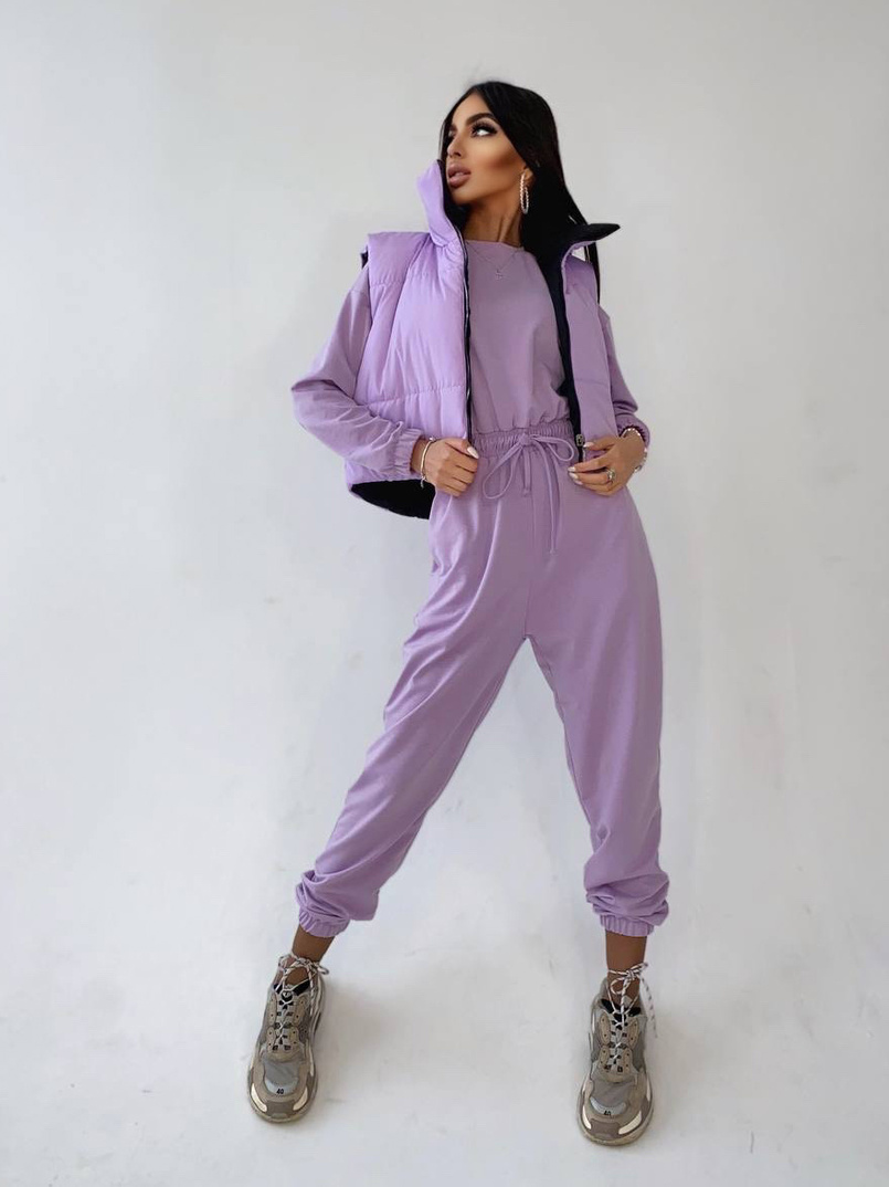 Комплект: комфортный трикотажный комбинезон   укорочённый двухсторонний жилет  | PUSHKA SHOP