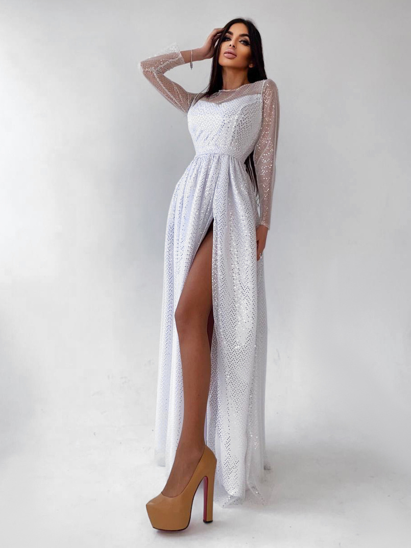 Блестящее платье-макси с голографическими блёстками Блестящее платье-макси с голографическими блёстками | PUSHKA SHOP