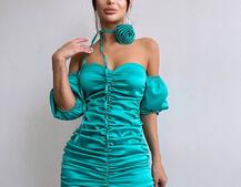 Сукня - міні з драпіруванням та трояндою-чокером | PUSHKA SHOP