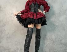 Хлопковое платье в клетку с подъюбником и корсетом из эко-кожи Хлопковое платье в клетку с подъюбником и корсетом из эко-кожи | PUSHKA SHOP