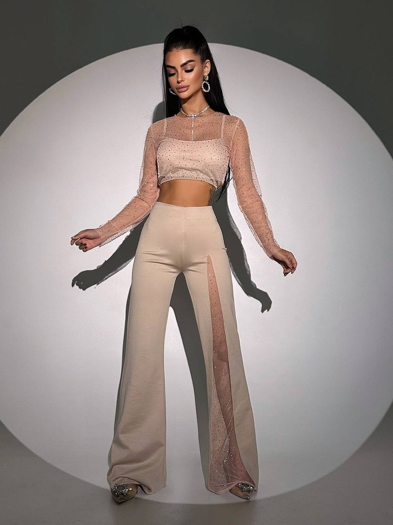 Комплект: топ + штани із сіткою зі стразами Комплект: топ + штани із сіткою зі стразами | PUSHKA SHOP