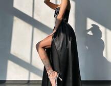 Комплект: корсет-бюстьє , декорований стразами  + спідниця максі з розрізом   Ручна робота  | PUSHKA SHOP